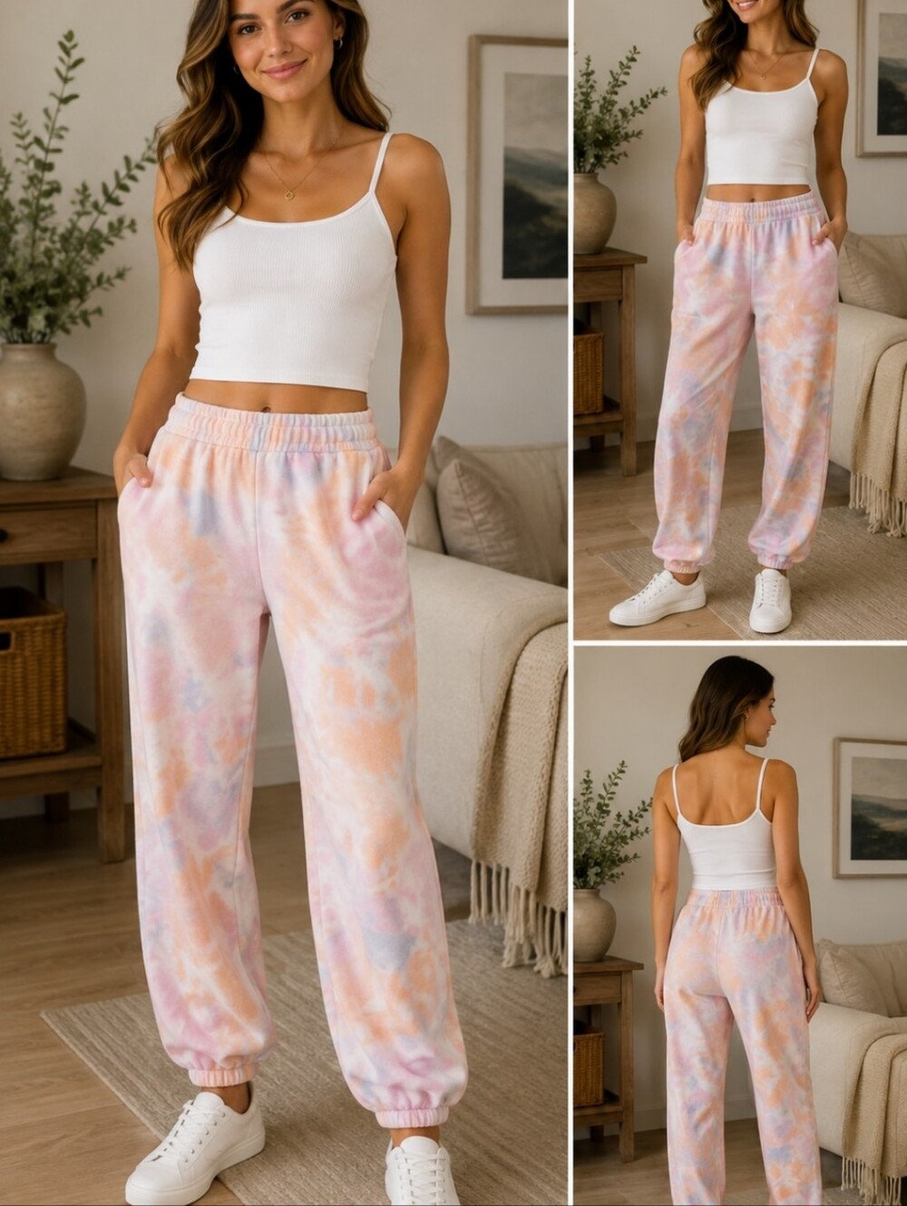 2/$15 Lazypants Tie-Dye Cozy Jogger Pants - Pastel Pink & Peach
